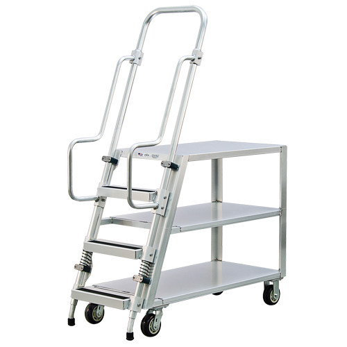 Aluminum Stock Picking Ladder Cart, Aluminum, 22" W x 51-1/2" D, 3 Shelves, 800 lbs. Capacity Waymarc Industries Inc