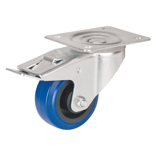 Roulette bleue, Pivotant avec frein, 3" (76 mm), Caoutchouc, 285 lb (129 kg) Waymarc Industries Inc