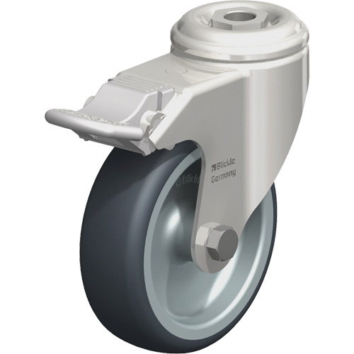 Stainless Steel Thermoplastic Elastomer Caster, Swivel with Brake, 4" (102 mm) Dia., 240 lbs. (108 kg.) Capacity Waymarc Industries Inc