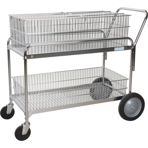 Wire Mesh Office Mail Cart, 250 lbs. Capacity, Chrome, 23" D x 42" L x 38" H, Chrome Plated Waymarc Industries Inc
