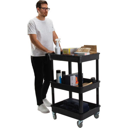 Utility Cart with Deep Lip Shelf, 3 Tiers, 19" x 39-1/2" x 28-1/4", 330 lbs. Capacity Waymarc Industries Inc