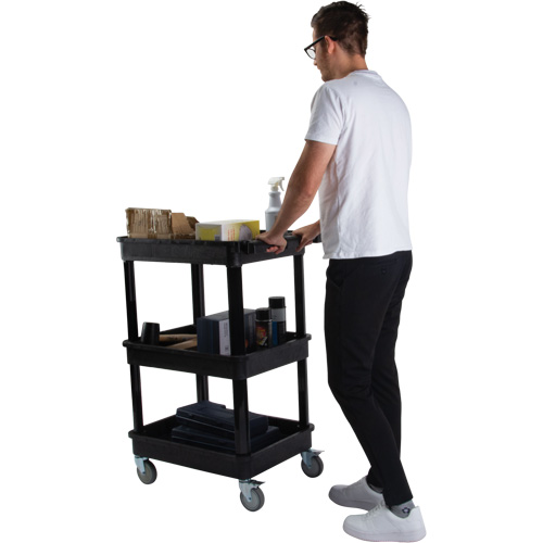 Utility Cart with Deep Lip Shelf, 3 Tiers, 19" x 39-1/2" x 28-1/4", 330 lbs. Capacity Waymarc Industries Inc
