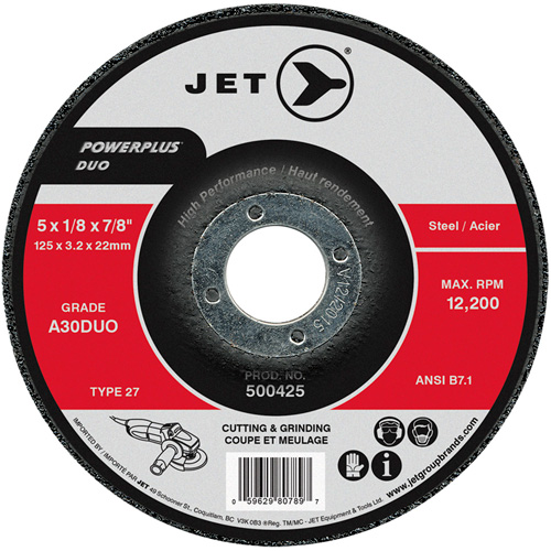 Meule/disque de coupe POWERPLUS DUO, 5" x 1/8", Arbre de 7/8", Type 27, Grain de A30DUO Waymarc Industries Inc