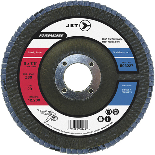 Disque &agrave; lamelles POWERBLEND, 5" x 7/8", Type 29, Grain Z40, Alumine de zirconium Waymarc Industries Inc