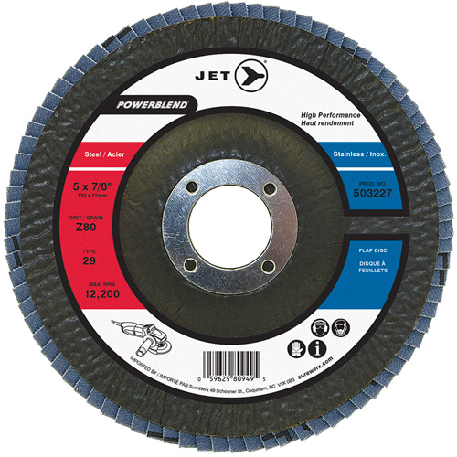 Disque &agrave; lamelles POWERBLEND, 5" x 7/8", Type 29, Grain Z80, Alumine de zirconium Waymarc Industries Inc