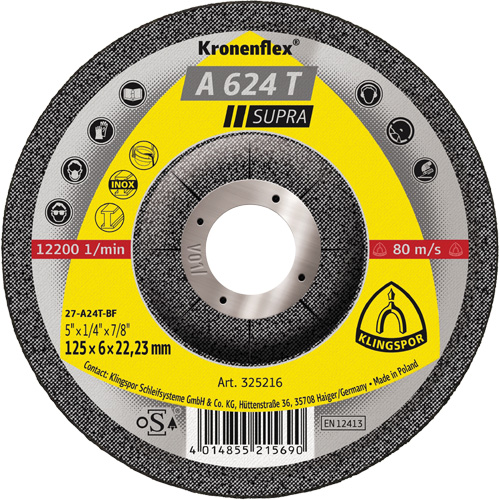 A 624 T Supra Kronenflex&reg; Grinding Disc, 5" x 1/4", 7/8" Arbor Waymarc Industries Inc