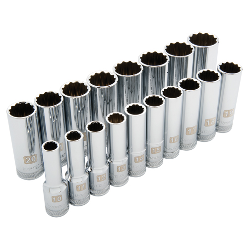 Jeu de douilles m&eacute;triques, 18 Mcx, Prise de 1/2", Profond Waymarc Industries Inc