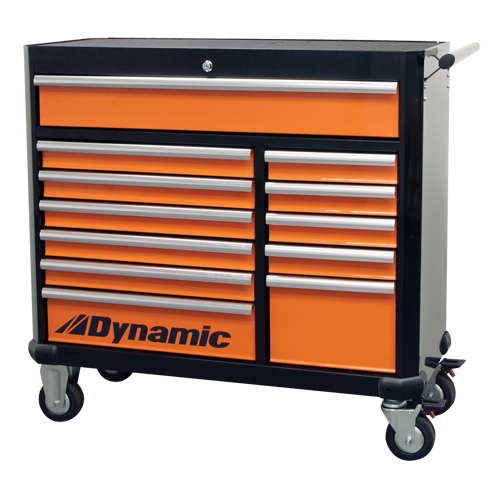 Roller Tool Cabinet, 12 Drawers, 42" W x 18" D x 41" H, Black/Orange Waymarc Industries Inc