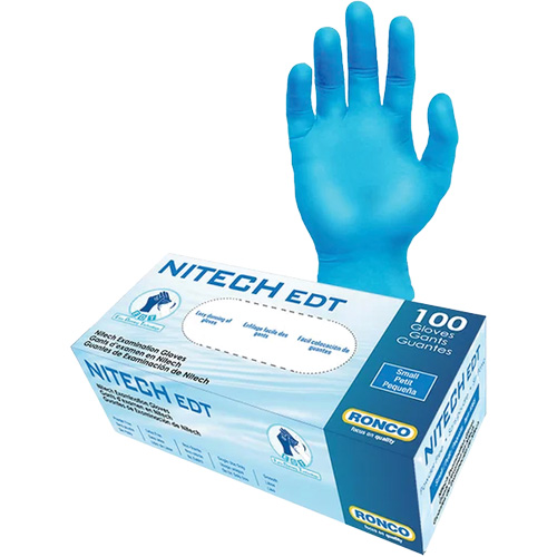 Gants d'examen EDT, Moyen, Nitech, 5 mils, Sans poudre, Bleu, Classe 2 Waymarc Industries Inc
