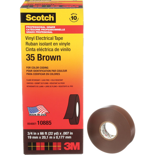 Scotch&reg; Vinyl Colour Coding Electrical Tape, 19 mm (3/4") W x 20 m (66') L, 7 mils, Brown Waymarc Industries Inc