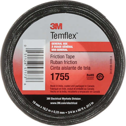 Ruban de chatterton Temflex 1755, 19 mm (3/4") x 18,28 m (60'), Noir Waymarc Industries Inc