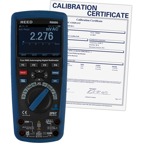 Multim&egrave;tre industriel num&eacute;rique v. e. v. avec certificat de calibration, Tension c.a./c.c., Courant c.a./c.c. Waymarc Industries Inc