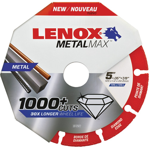 Meule de tronçonnage des m&eacute;taux MetalMax, 5" x 0,05", Arbre de 7/8", Type 1, Losange, 12 200 Tr/min Waymarc Industries Inc