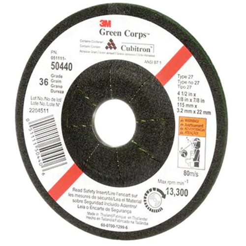 Green Corps Flexible Grinding Wheel, 4-1/2" x 1/8", 7/8" Arbor, Ceramic, Type 27 Waymarc Industries Inc
