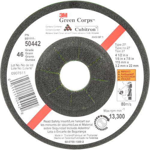 Green Corps Flexible Grinding Wheel, 4-1/2" x 1/8", 7/8" Arbor, Ceramic, Type 27 Waymarc Industries Inc