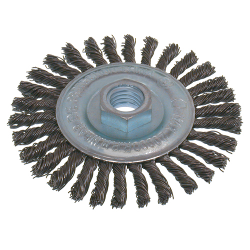 Brosses &eacute;conomiques &agrave; fil nou&eacute;s &agrave; haute vitesse pour cordons de soudure, Dia. 6", Fils 0,02", Arbre 5/8"-11, Acier inoxydable Waymarc Industries Inc
