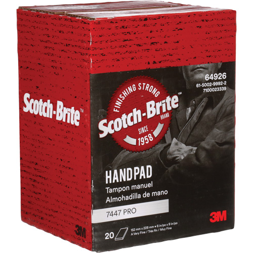 Scotch-Brite 7447 Hand Pads, Aluminum Oxide, 9" x 6", Very Fine Grit Waymarc Industries Inc