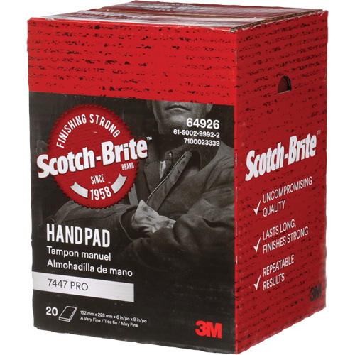 Scotch-Brite 7447 Hand Pads, Aluminum Oxide, 9" x 6", Very Fine Grit Waymarc Industries Inc