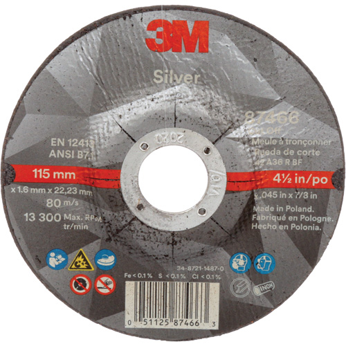 Meule &agrave; tronçonner Silver, 4-1/2" x 0,045", Arbre de 7/8", Type 27, C&eacute;ramique, 13 300 Tr/min Waymarc Industries Inc