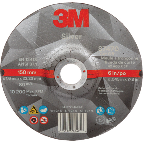Meule &agrave; tronçonner Silver, 6" x 0,045", Arbre de 7/8", Type 27, C&eacute;ramique, 10 200 Tr/min Waymarc Industries Inc