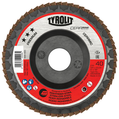 Cerabond Flap Disc, 5" x 7/8", Type 27, 40 Grit, Ceramic Waymarc Industries Inc