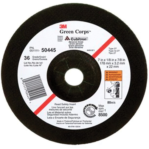 Green Corps Depressed Centre Wheel, 7" x 1/8", 7/8" Arbor, Ceramic, Type 27 Waymarc Industries Inc