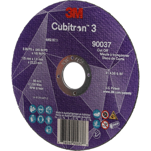 Meule &agrave; tronçonner Cubitron 3, 5" x 0,045", Arbre de 7/8", Type 1, C&eacute;ramique, 12250 Tr/min Waymarc Industries Inc