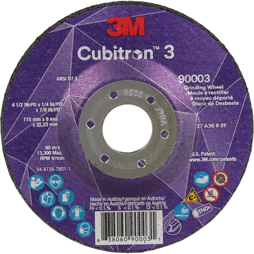 Cubitron 3 Depressed Centre Grinding Wheel, 4-1/2" x 1/4", 7/8" Arbor, Ceramic, Type T27 Waymarc Industries Inc