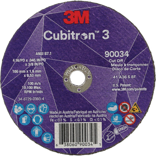 Cubitron 3 Cut-Off Wheel, 4" x 0.045", 3/8" Arbor, Type T1, Ceramic, 21000 RPM Waymarc Industries Inc