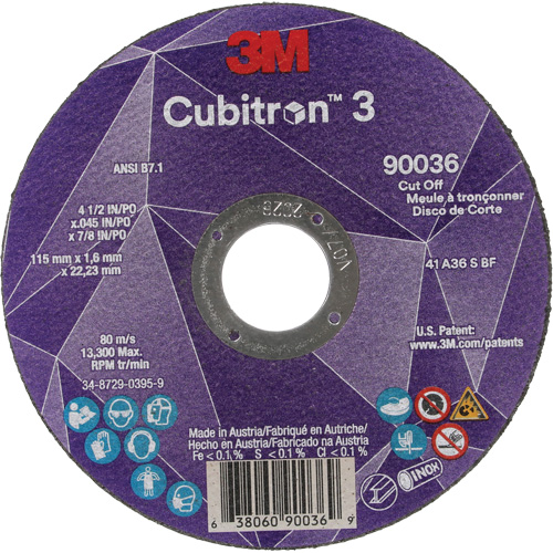 Cubitron 3 Cut-Off Wheel, 4-1/2" x 0.045", 7/8" Arbor, Type T1, Ceramic, 13300 RPM Waymarc Industries Inc