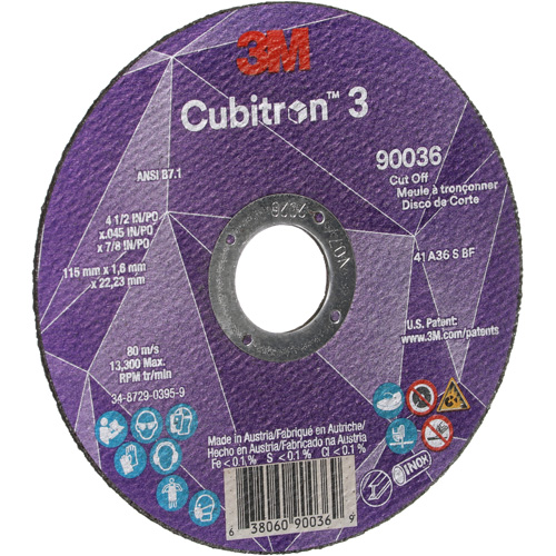 Cubitron 3 Cut-Off Wheel, 4-1/2" x 0.045", 7/8" Arbor, Type T1, Ceramic, 13300 RPM Waymarc Industries Inc