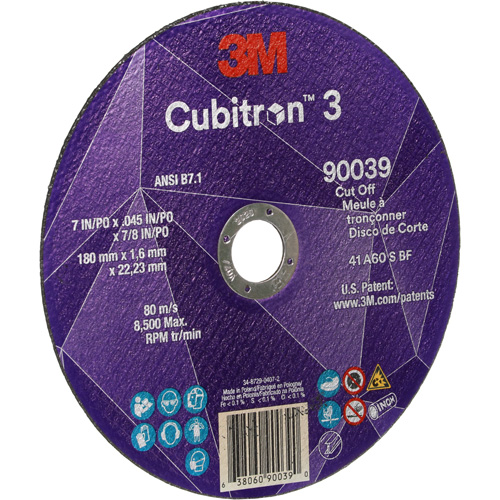 Cubitron 3 Cut-Off Wheel, 7" x 0.09", 7/8" Arbor, Type T27, Ceramic, 8500 RPM Waymarc Industries Inc