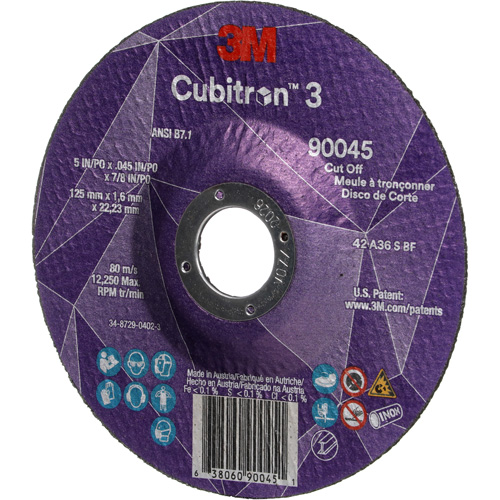 Cubitron 3 Cut-Off Wheel, 5" x 0.045", 7/8" Arbor, Type T27, Ceramic, 12250 RPM Waymarc Industries Inc