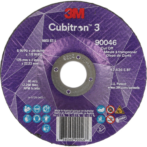 Cubitron 3 Cut-Off Wheel, 5" x 0.09", 7/8" Arbor, Type T27, Ceramic, 12250 RPM Waymarc Industries Inc