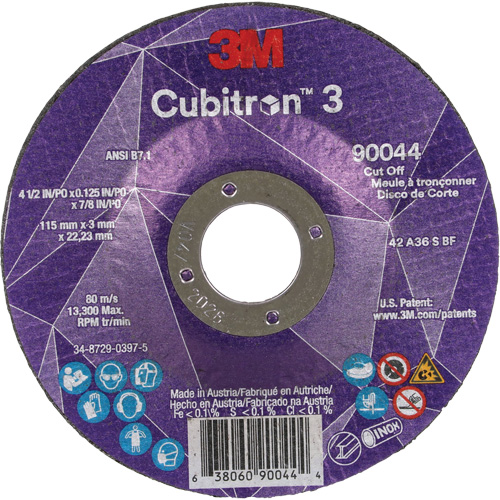 Cubitron 3 Cut-Off Wheel, 4-1/2" x 1/8", 7/8" Arbor, Type T27, Ceramic, 13300 RPM Waymarc Industries Inc