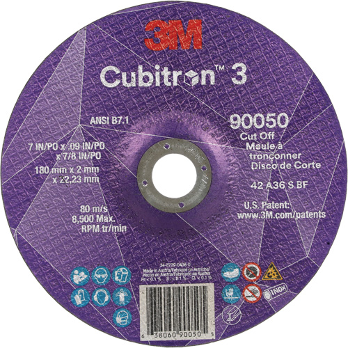 Meule &agrave; tronçonner Cubitron 3, 7" x 0,09", Arbre de 7/8", Type T27, C&eacute;ramique, 8500 Tr/min Waymarc Industries Inc