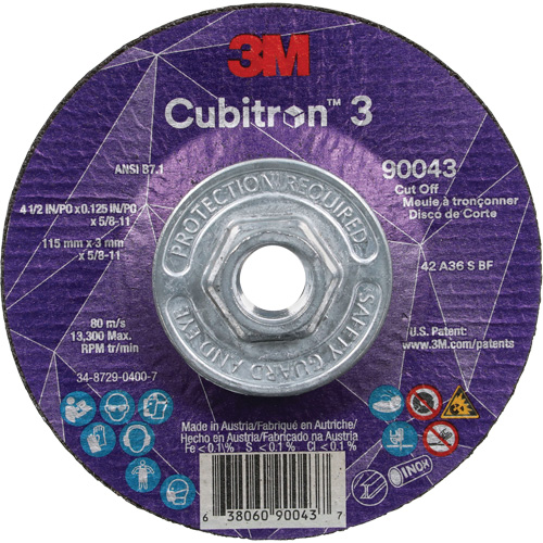 Cubitron 3 Cut-Off Wheel, 4-1/2" x 1/8", 5/8"-11 Arbor, Type T27, Ceramic, 13300 RPM Waymarc Industries Inc