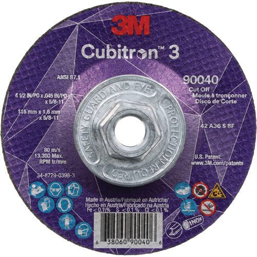 Cubitron 3 Cut-Off Wheel, 4-1/2" x 0.045", 5/8"-11 Arbor, Type T27, Ceramic, 13300 RPM Waymarc Industries Inc