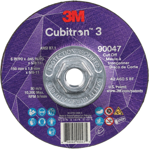 Cubitron 3 Cut-Off Wheel, 6" x 0.045", 5/8"-11 Arbor, Type T27, Ceramic, 10200 RPM Waymarc Industries Inc