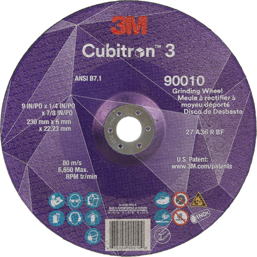 Meule a moyeu d&eacute;port&eacute; Cubitron 3, 9" x 1/4", Arbre 7/8", C&eacute;ramique, Type T27 Waymarc Industries Inc