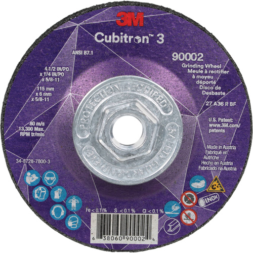 Cubitron 3 Depressed Centre Grinding Wheel, 4-1/2" x 1/4", 5/8"-11 Arbor, Ceramic, Type T27 Waymarc Industries Inc
