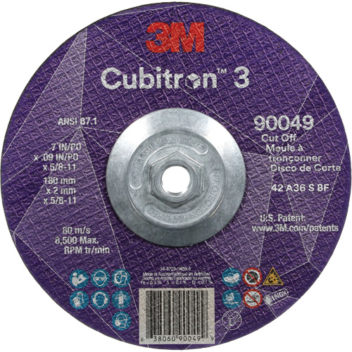 Meule &agrave; tronçonner Cubitron 3, 7" x 0,09", Arbre de 5/8"-11, Type T27, C&eacute;ramique, 8500 Tr/min Waymarc Industries Inc