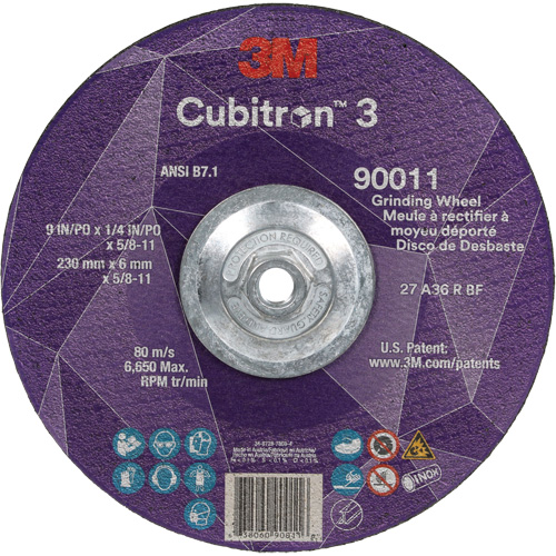 Cubitron 3 Depressed Centre Grinding Wheel, 9" x 0.25", 5/8"-11 Arbor, Ceramic, Type T27 Waymarc Industries Inc