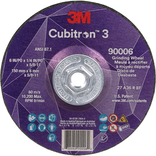 Cubitron 3 meule a moyeu d&eacute;port&eacute;, 6" x 0,25", Arbre 5/8"-11, C&eacute;ramique, Type T27 Waymarc Industries Inc