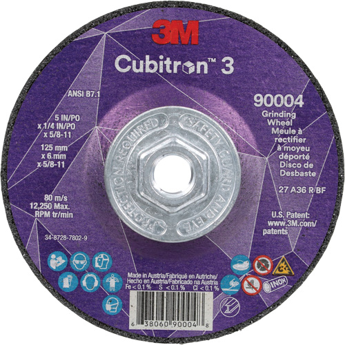 Cubitron 3 Depressed Centre Grinding Wheel, 5" x 0.25", 5/8"-11 Arbor, Ceramic, Type T27 Waymarc Industries Inc