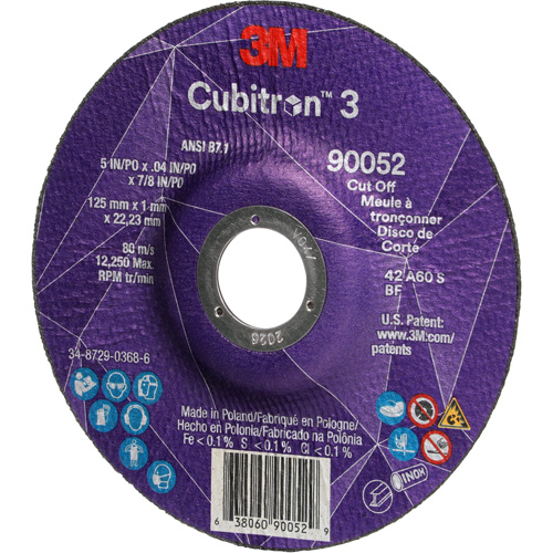Cubitron 3 Cut-Off Wheel, 5" x 0.04", 7/8" Arbor, Type 27, Ceramic, 60 RPM Waymarc Industries Inc