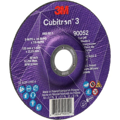 Cubitron 3 Cut-Off Wheel, 5" x 0.04", 7/8" Arbor, Type 27, Ceramic, 60 RPM Waymarc Industries Inc