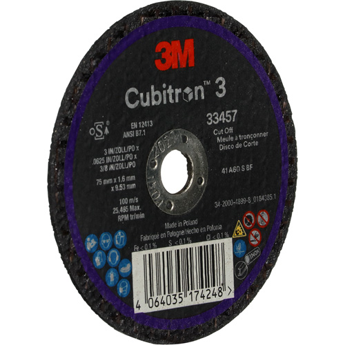 Cubitron 3 Cut-Off Wheel, 3" x 0.063", 3/8" Arbor, Ceramic Waymarc Industries Inc