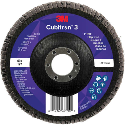 Disque &agrave; lamelles plate 1169F Cubitron 3, 5" x 7/8", Type T27, Grain 60+, C&eacute;ramique Waymarc Industries Inc