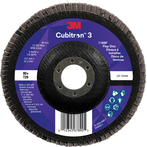 Disque &agrave; lamelles conique 1169F Cubitron 3, 5" x 7/8", Type T29, Grain 80+, C&eacute;ramique Waymarc Industries Inc